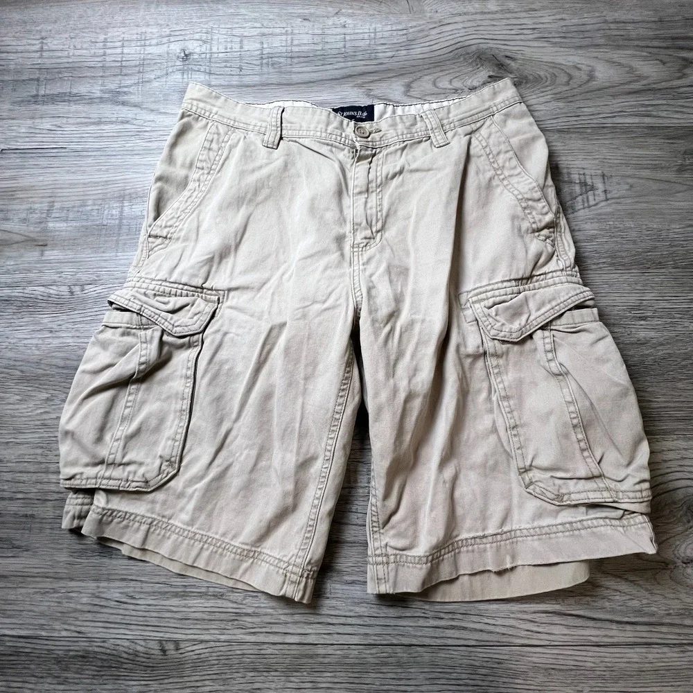 St. John's Bay Cargo Shorts Mens 32 Khaki Tan Cotton Utility Relaxed Hiking